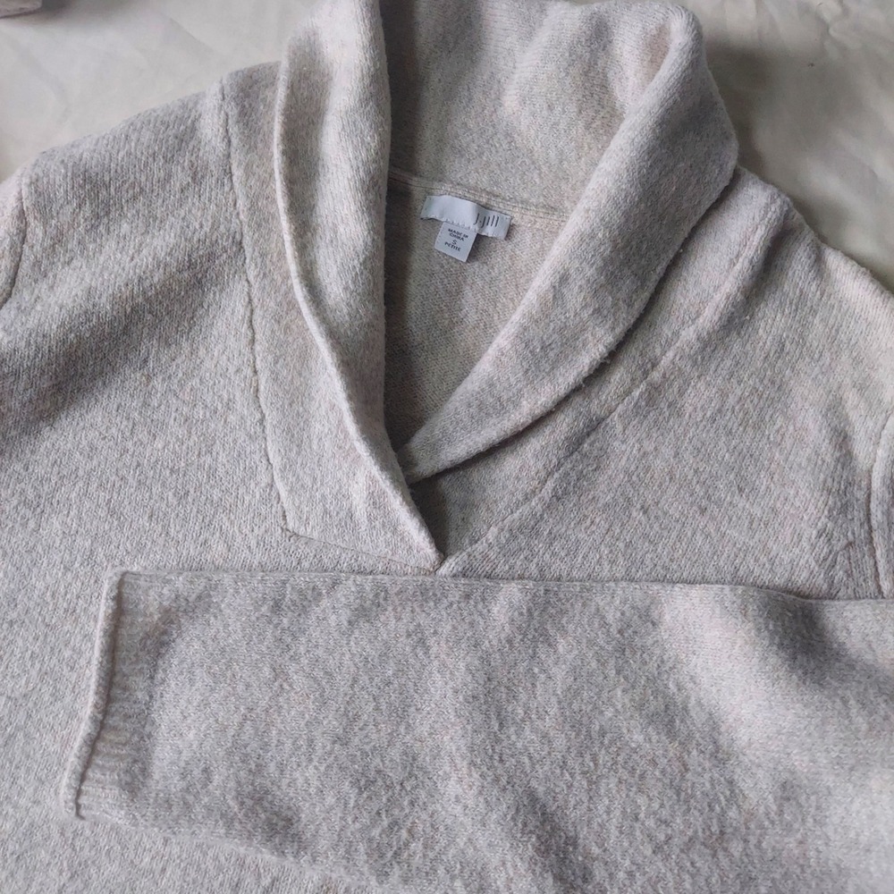 J. Jill Shawl Collar Pullover Sweater Oatmeal Heather‎ Cotton Blend Small Petite